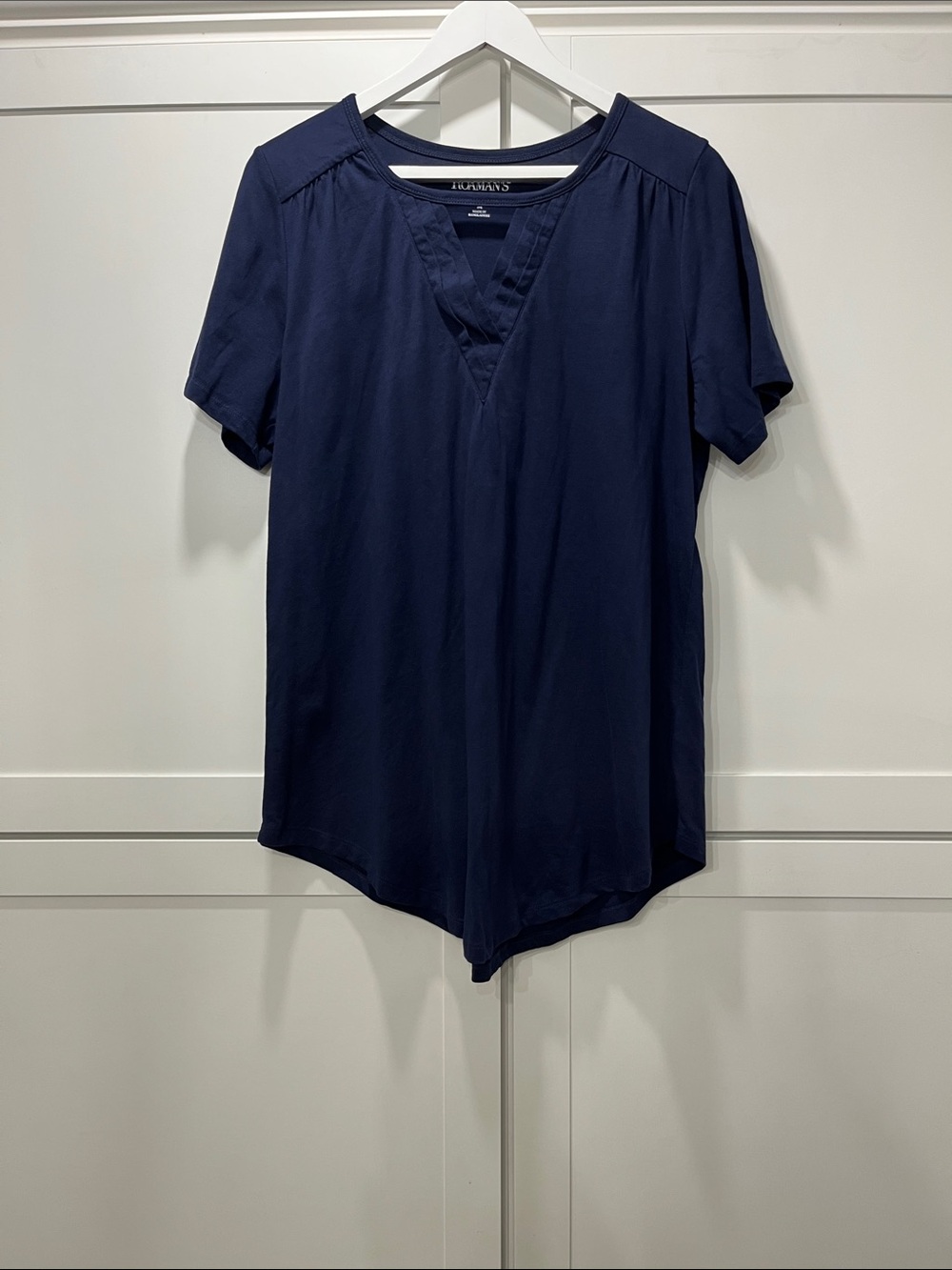 Roaman's Navy Short-Sleeve Tunic V-Neck Cut Out Top 100% Cotton